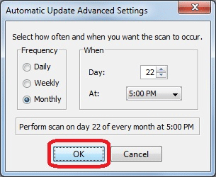 Windows 7 Java Control, Update Tab Settings
